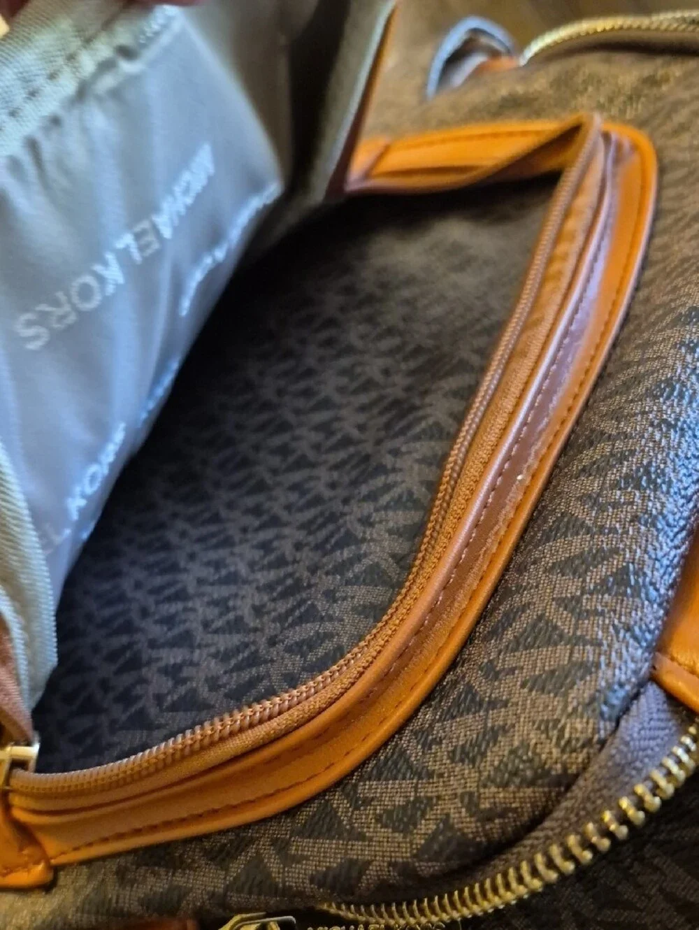 Michael Kors Brown MK Logo Backpack with Tan Trim